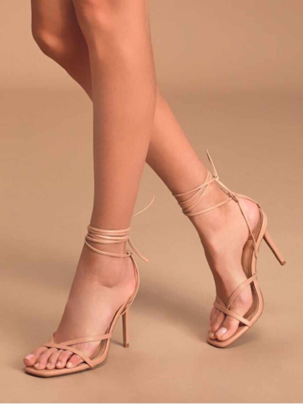 NWOB Lulus Simonee Light Nude Lace-Up High Heel Sandals - Picture 2 of 9